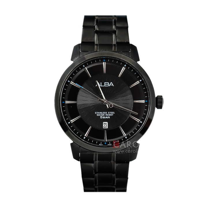 Jam Tangan Alba Prestige AS9E57X1 Men Black Dial Black Stainless Steel Strap