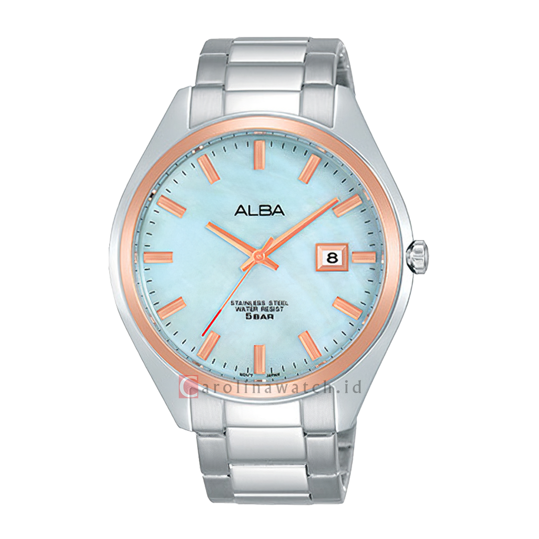 Jam Tangan ALBA Prestige AS9F26X1 Men Light Blue MOP Dial Stainless Steel Strap