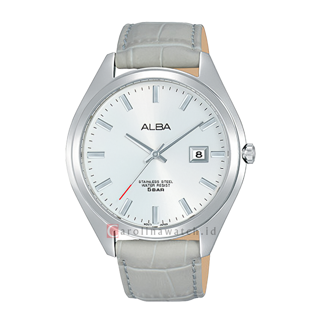 Jam Tangan ALBA Prestige AS9F33X1 Men Silver Dial Light Grey Leather Strap