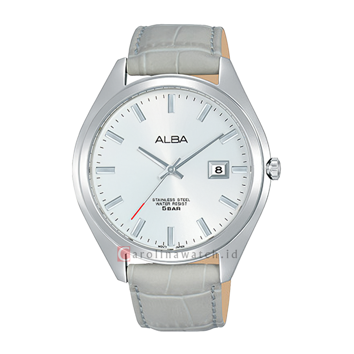 Jam Tangan ALBA Prestige AS9F33X1 Men Silver Dial Light Grey Leather Strap