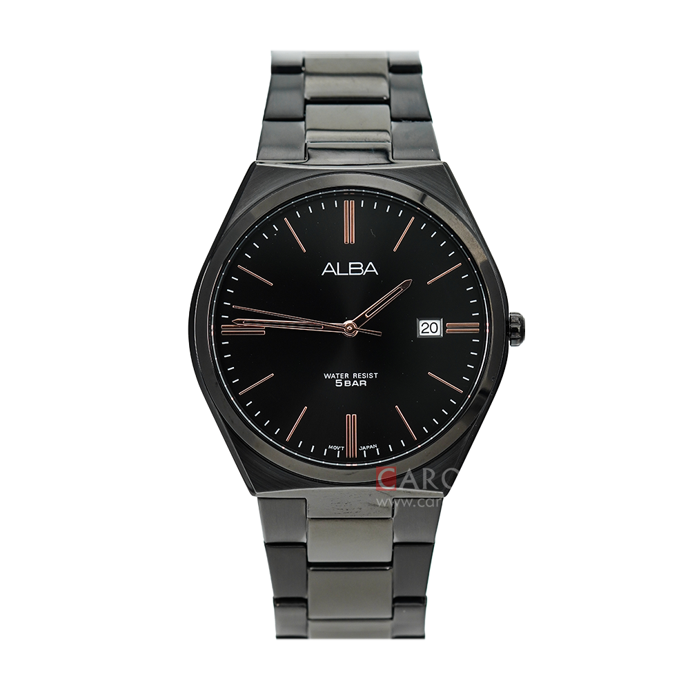 Jam Tangan Alba Prestige AS9H79X1 Men Black Dial Black Stainless Steel Strap