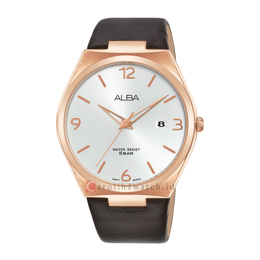 Jam Tangan ALBA Prestige AS9H88X1 Men Silver Dial Brown Leather Strap