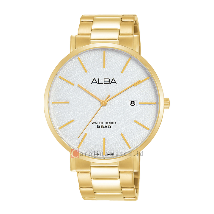 Jam Tangan ALBA Prestige AS9K08X1 Men Silver Patterned Dial Gold Stainless Steel Strap