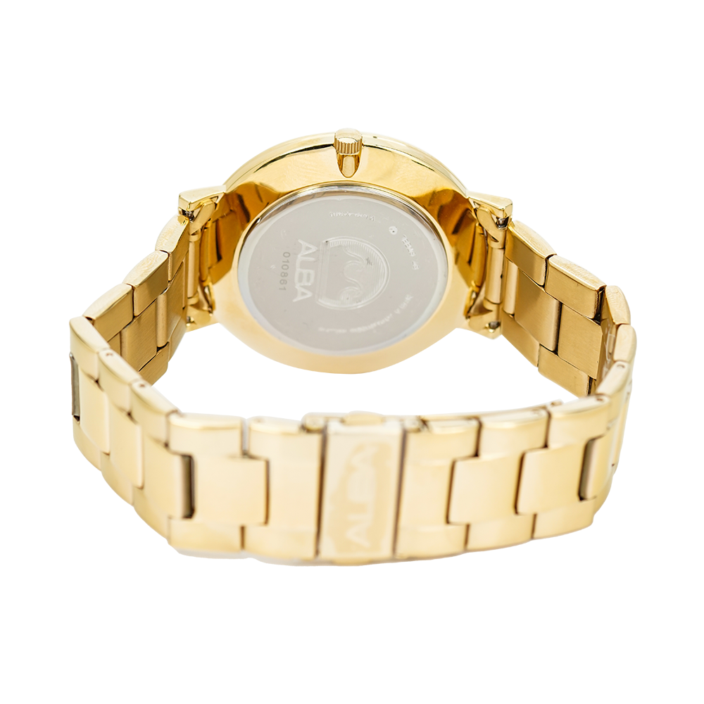Jam Tangan ALBA Prestige AS9K08X1 Men Silver Patterned Dial Gold Stainless Steel Strap
