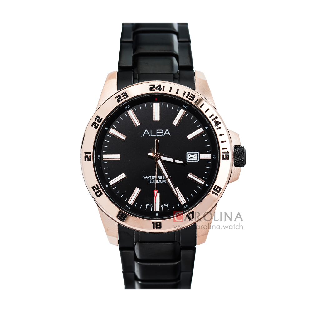 Jam Tangan Alba Active AS9M16X1 Men Black Dial Black Stainless Steel Strap