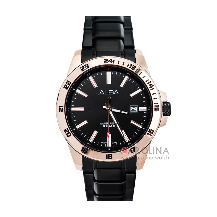 Jam Tangan Alba Active AS9M16X1 Men Black Dial Black Stainless Steel Strap