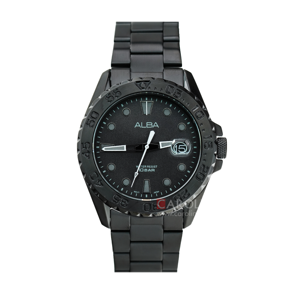 Jam Tangan Alba AS9N65X1 Men Black Dial Black Stainless Steel Strap