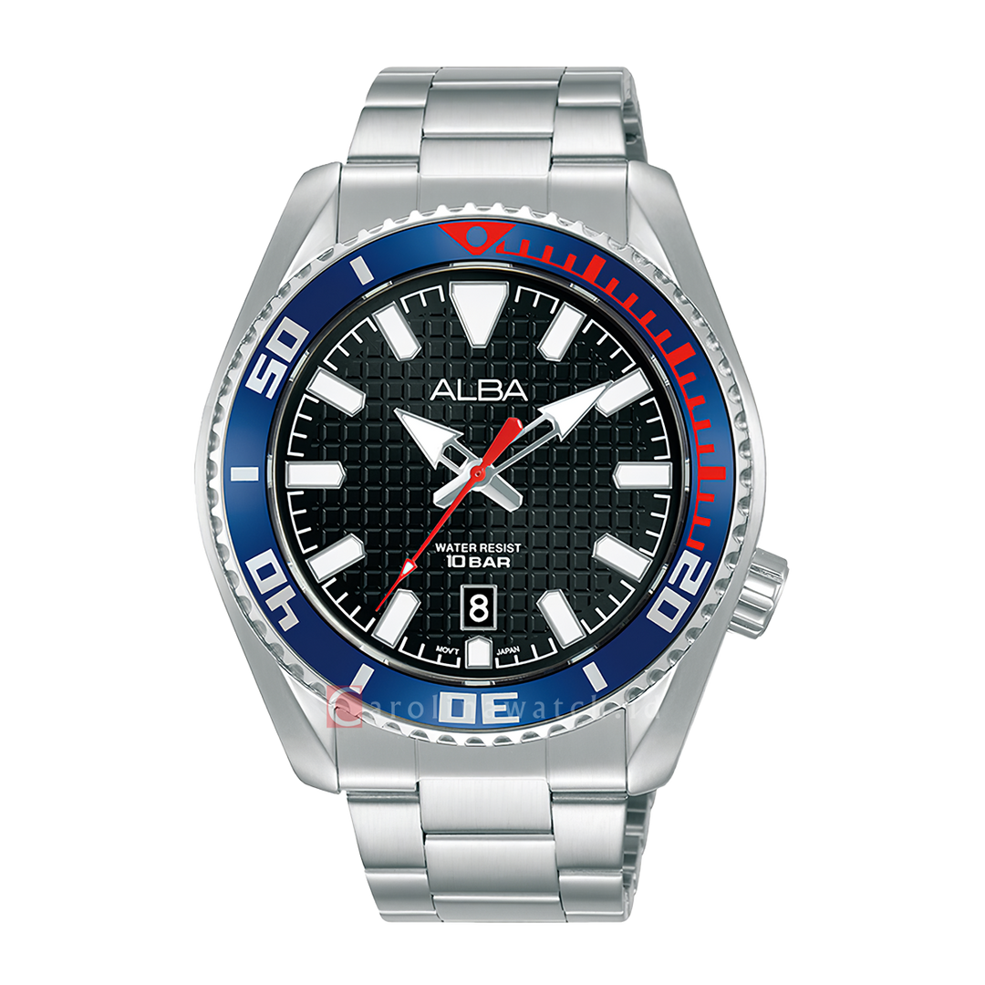 Jam Tangan ALBA Active AS9N99X1 Men Black Patterned Dial Stainless Steel Strap