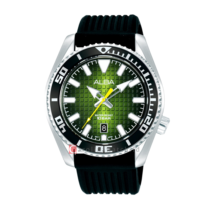 Jam Tangan ALBA Active AS9P07X1 Men Green Dial Black Rubber Strap