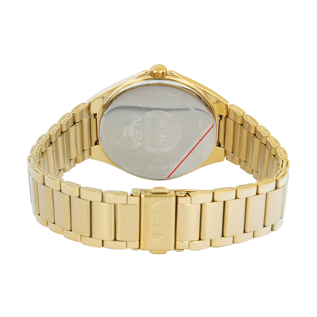 Jam Tangan Alba Prestige AS9P82X1 Men Gold Dial Gold Stainless Steel Strap