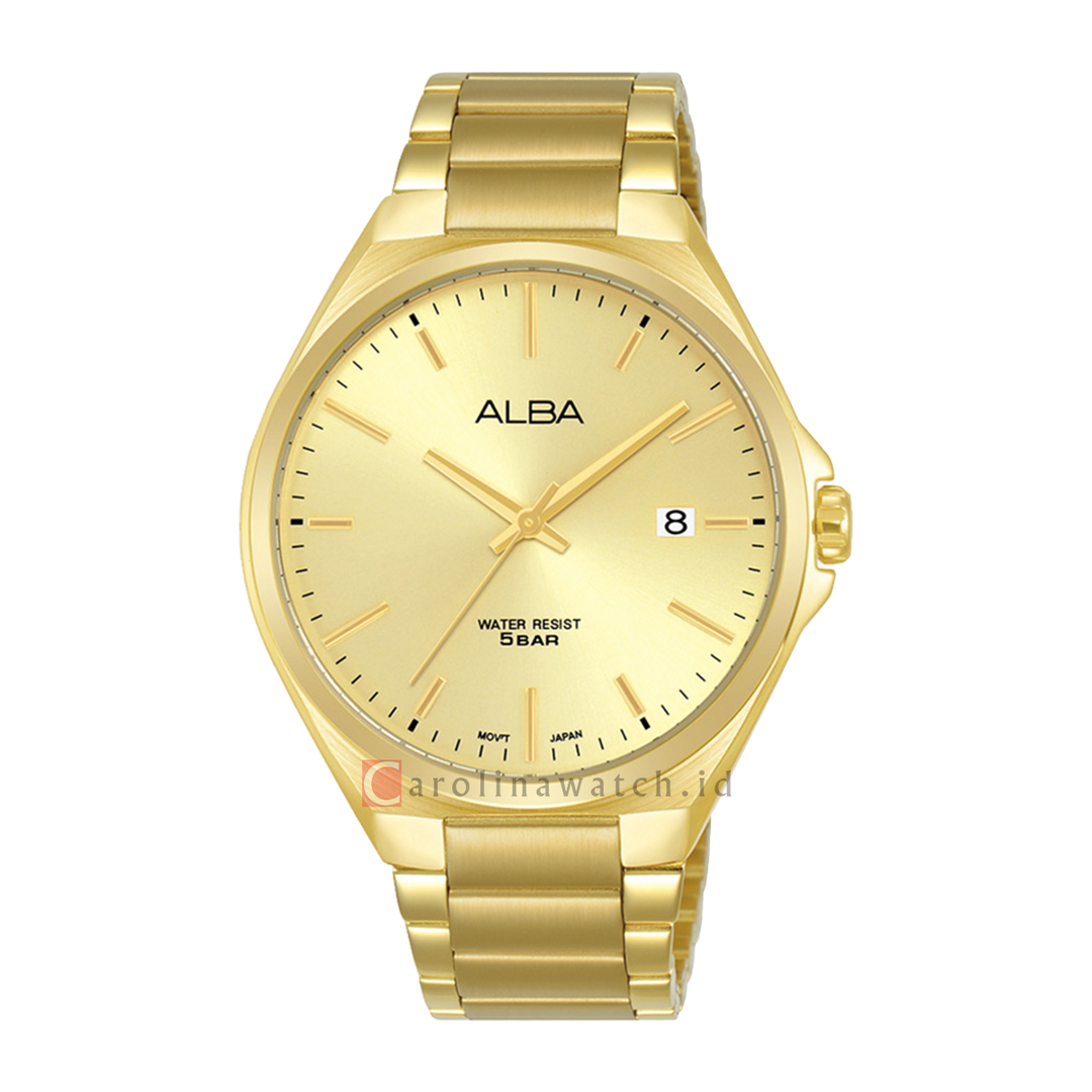 Jam Tangan Alba Prestige AS9P82X1 Men Gold Dial Gold Stainless Steel Strap