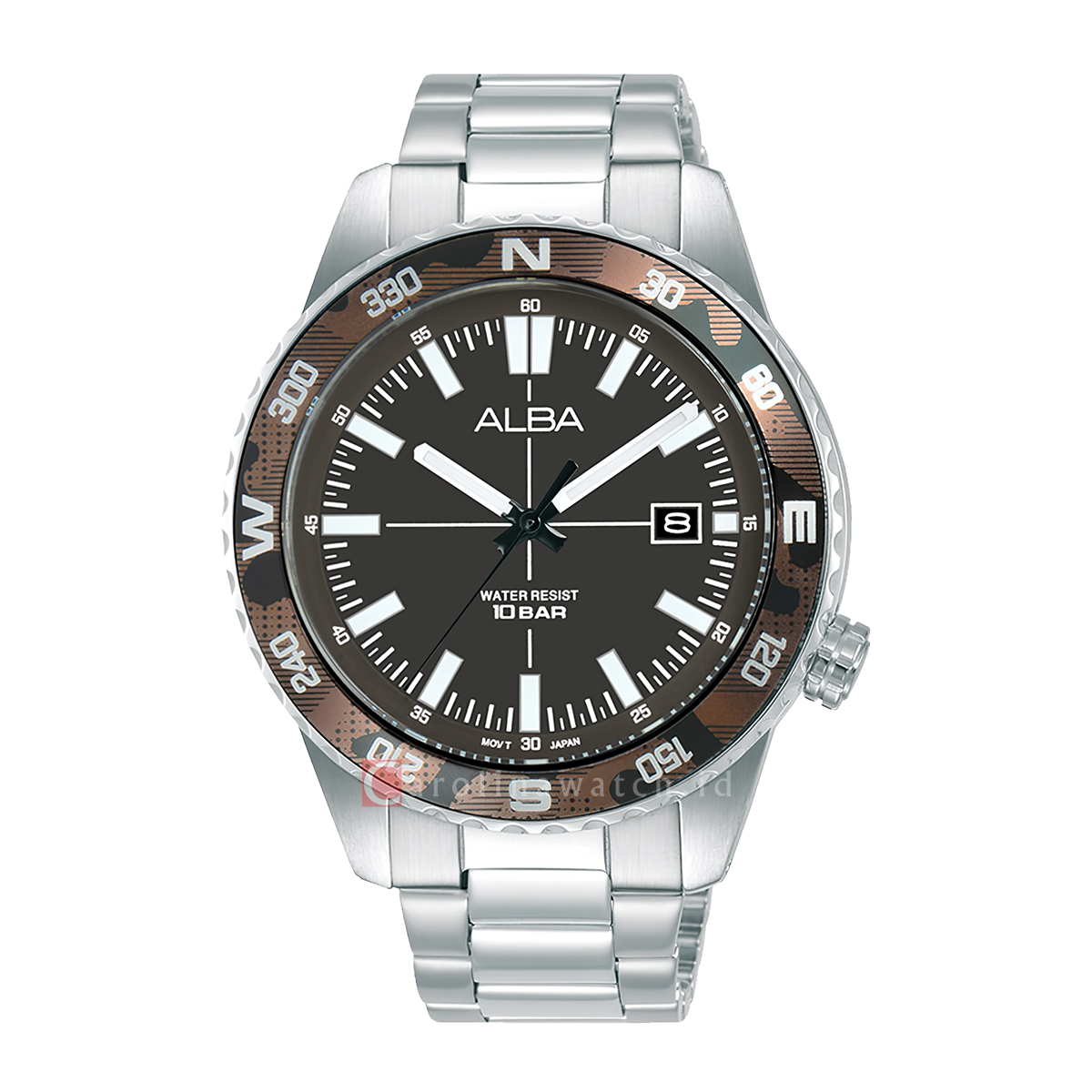 Jam tangan alba as9q15x1 men black dial stainless steel strap