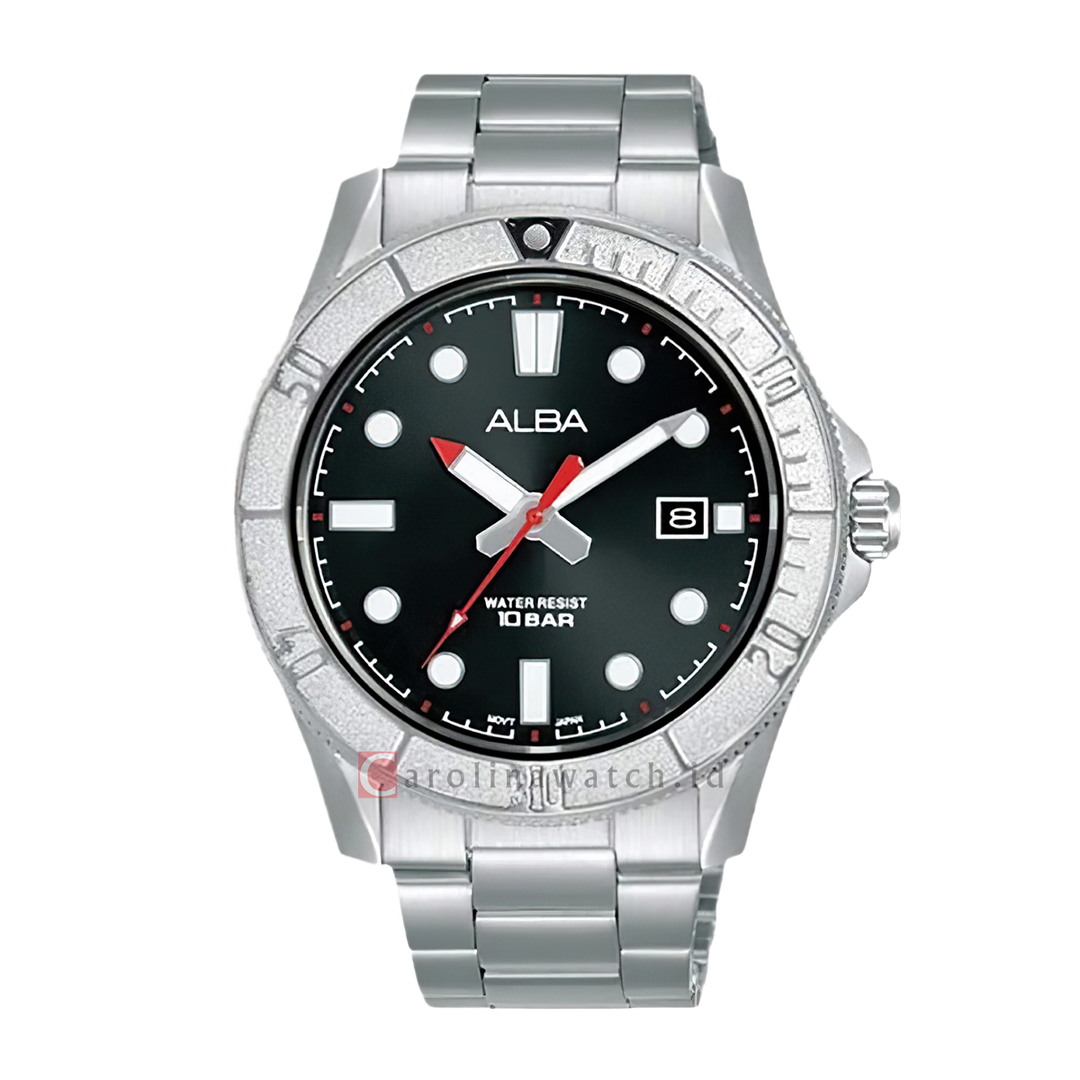 Jam Tangan ALBA AS9Q73X1 Men Black Dial Stainless Steel Strap