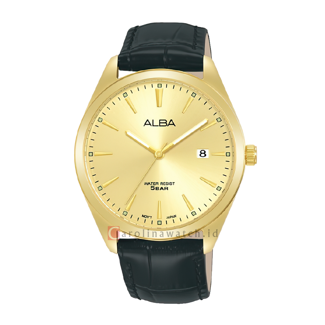 Jam Tangan ALBA AS9R06X1 Men Gold Dial Black Leather Strap