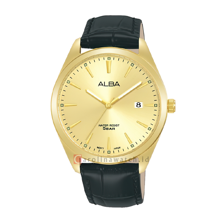 Jam Tangan ALBA AS9R06X1 Men Gold Dial Black Leather Strap