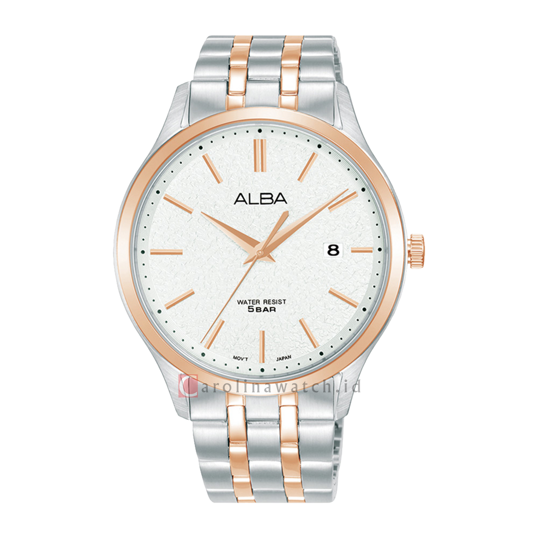 Jam Tangan ALBA Prestige AS9R28X1 Men Silver Patterned Dial Dual Tone Stainless Steel Strap