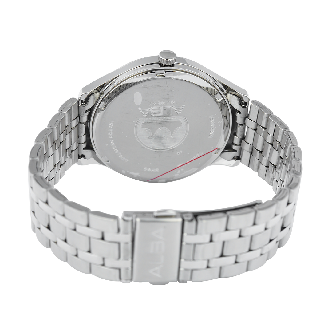 Jam Tangan ALBA Prestige AS9R31X1 Men Black Patterned Dial Stainless Steel Strap