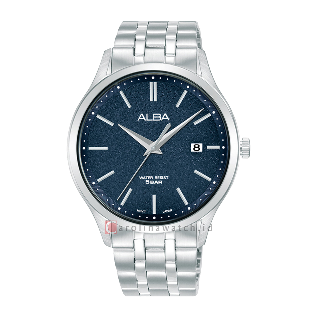 Jam Tangan ALBA Prestige AS9R33X1 Men Blue Patterned Dial Stainless Steel Strap