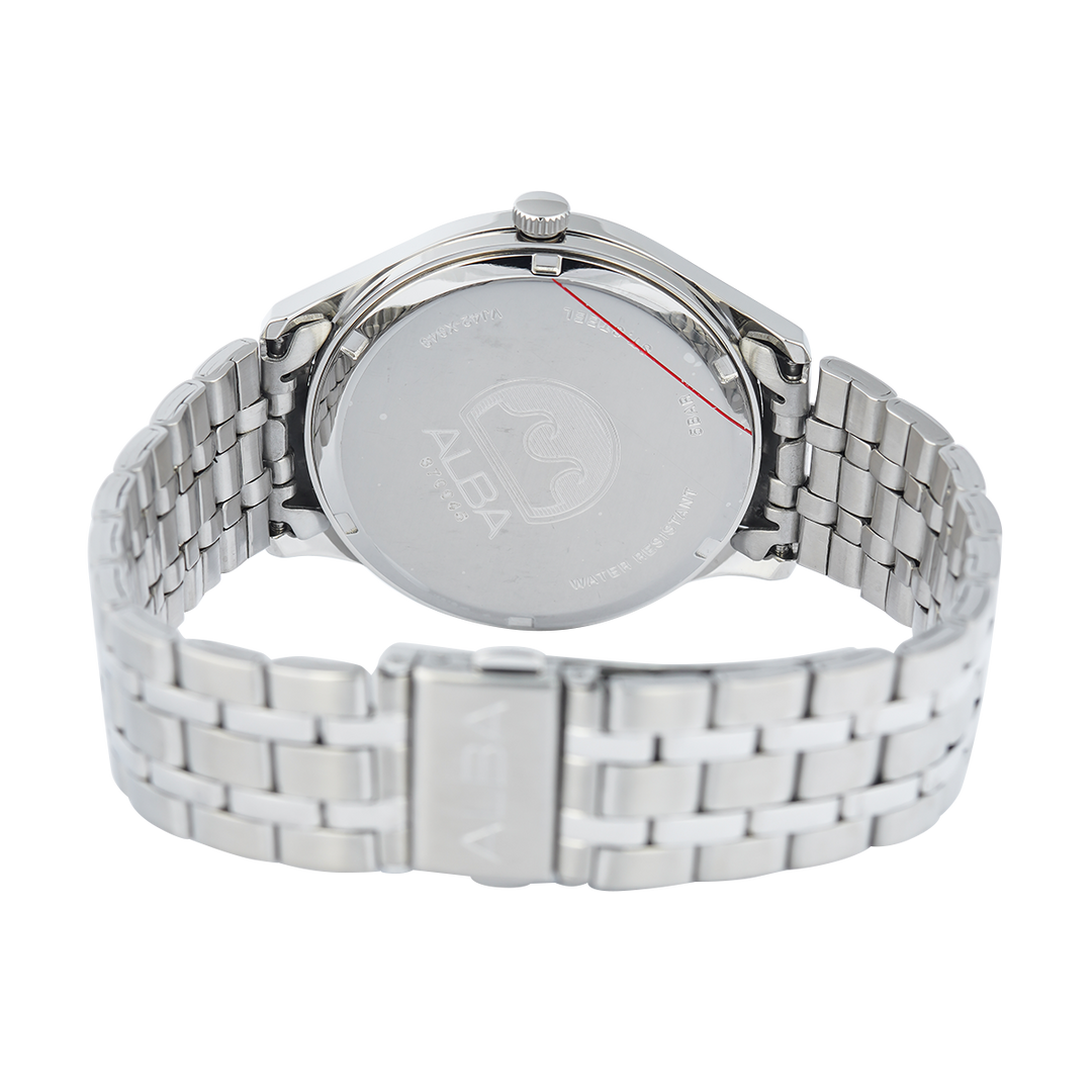 Jam Tangan ALBA Prestige AS9R35X1 Men Silver Patterned Dial Stainless Steel Strap