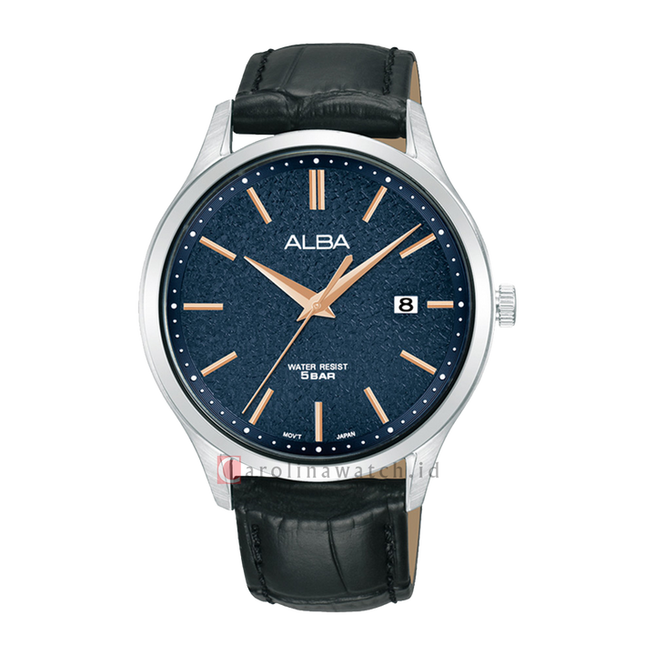Jam Tangan ALBA Prestige AS9R37X1 Men Blue Patterned Dial Black Leather Strap
