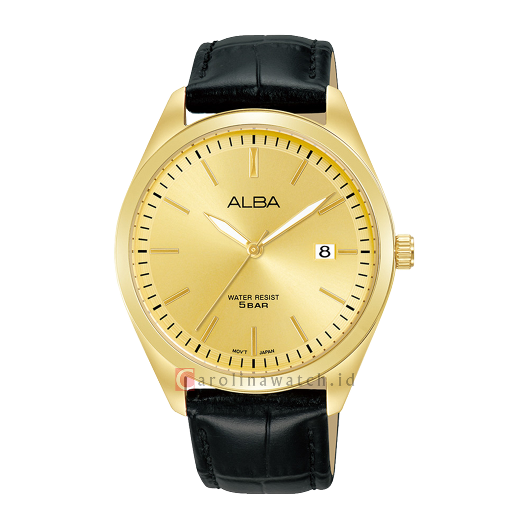 Jam Tangan ALBA Prestige AS9S22X1 Men Gold Dial Black Leather Strap