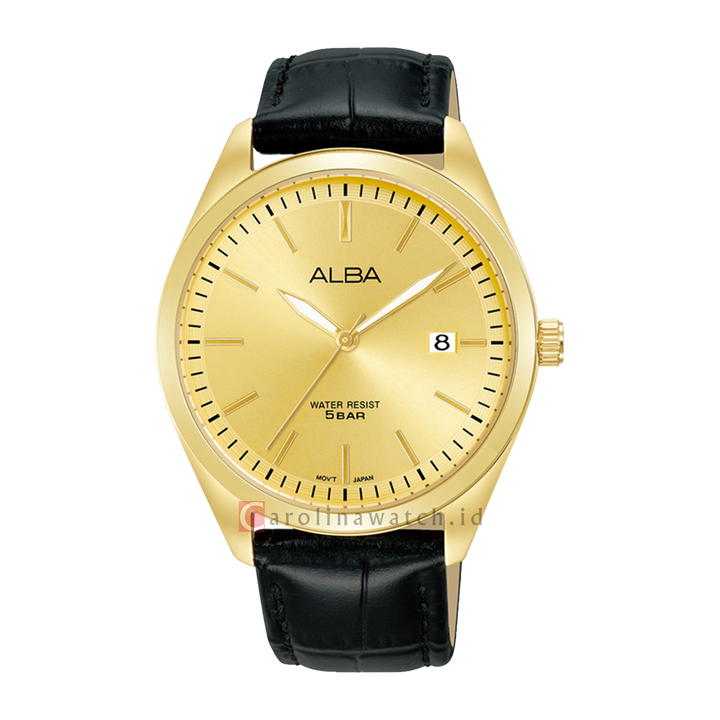 Jam Tangan ALBA Prestige AS9S22X1 Men Gold Dial Black Leather Strap