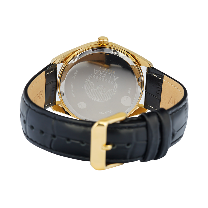 Jam Tangan ALBA Prestige AS9S22X1 Men Gold Dial Black Leather Strap