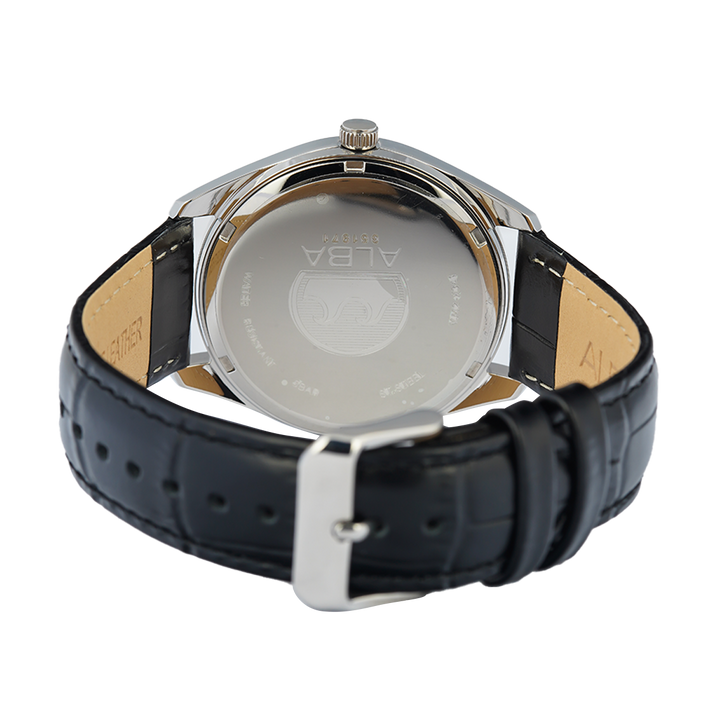 Jam Tangan ALBA Prestige AS9S29X1 Men Silver Dial Black Leather Strap