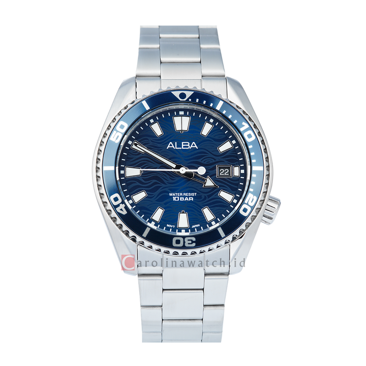 Jam Tangan ALBA Active AS9S37X1 Men Blue Patterned Dial Stainless Steel Strap