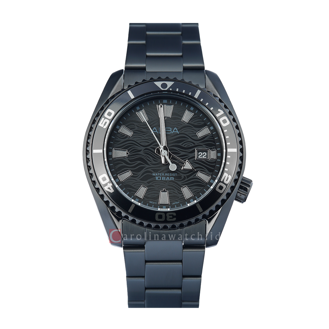 Jam Tangan ALBA Active AS9S39X1 Men Black Patterned Dial Black Stainless Steel Strap