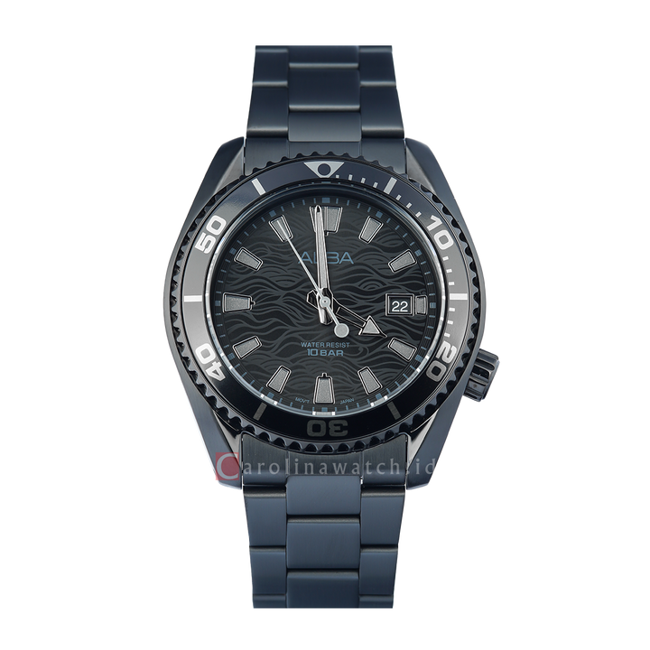 Jam Tangan ALBA Active AS9S39X1 Men Black Patterned Dial Black Stainless Steel Strap