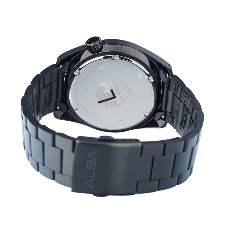 Jam Tangan ALBA Active AS9S39X1 Men Black Patterned Dial Black Stainless Steel Strap