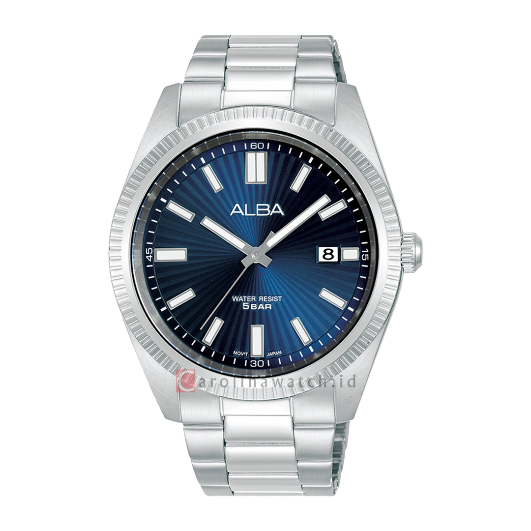 Jam Tangan ALBA Prestige AS9S69X1 Men Blue Patterned Dial Stainless Steel Strap