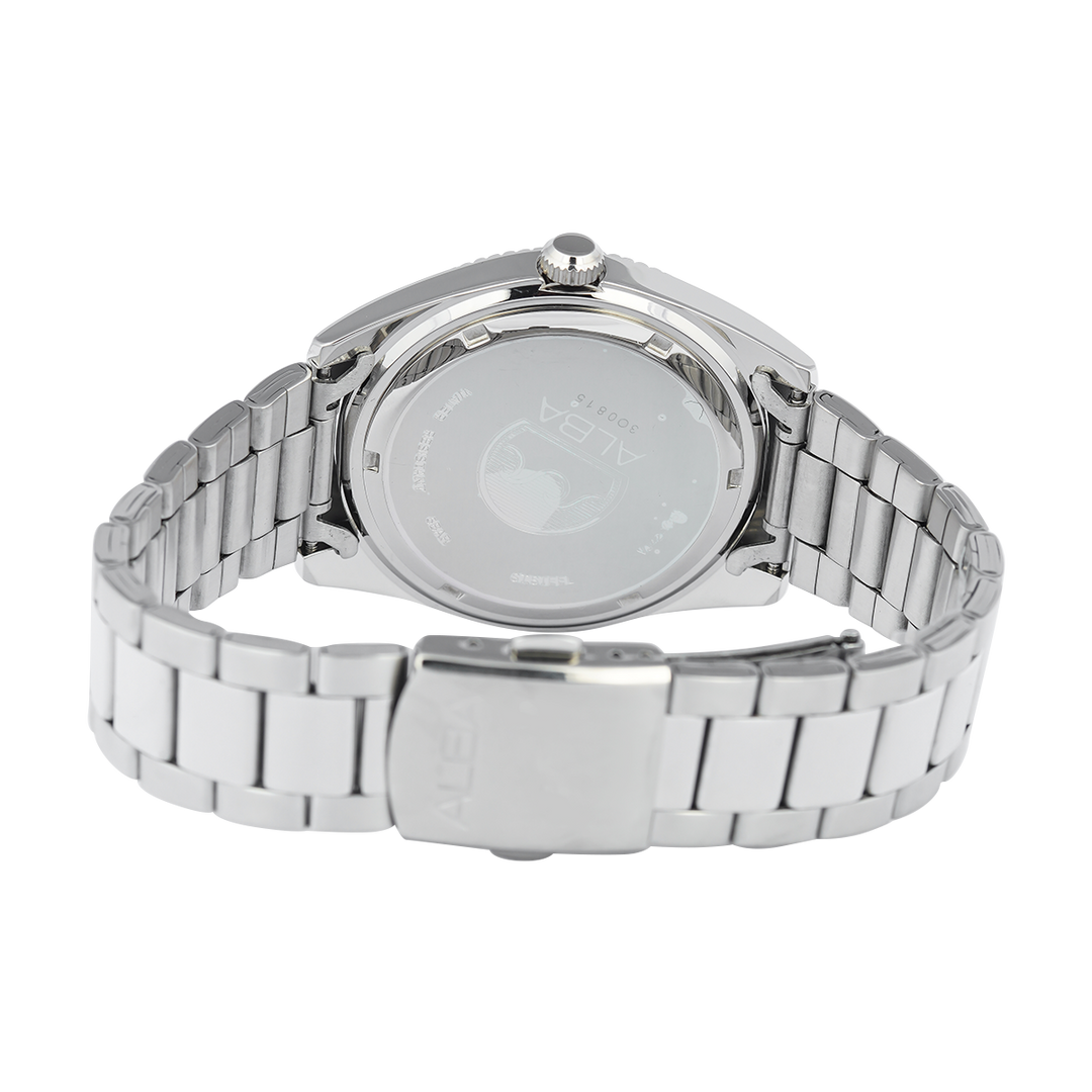 Jam Tangan ALBA Prestige AS9S71X1 Men Light Blue Patterned Dial Stainless Steel Strap