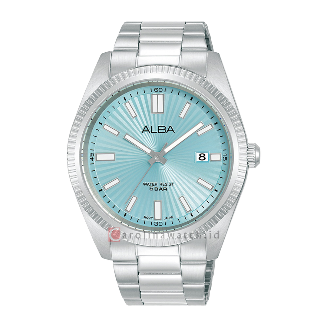 Jam Tangan ALBA Prestige AS9S71X1 Men Light Blue Patterned Dial Stainless Steel Strap