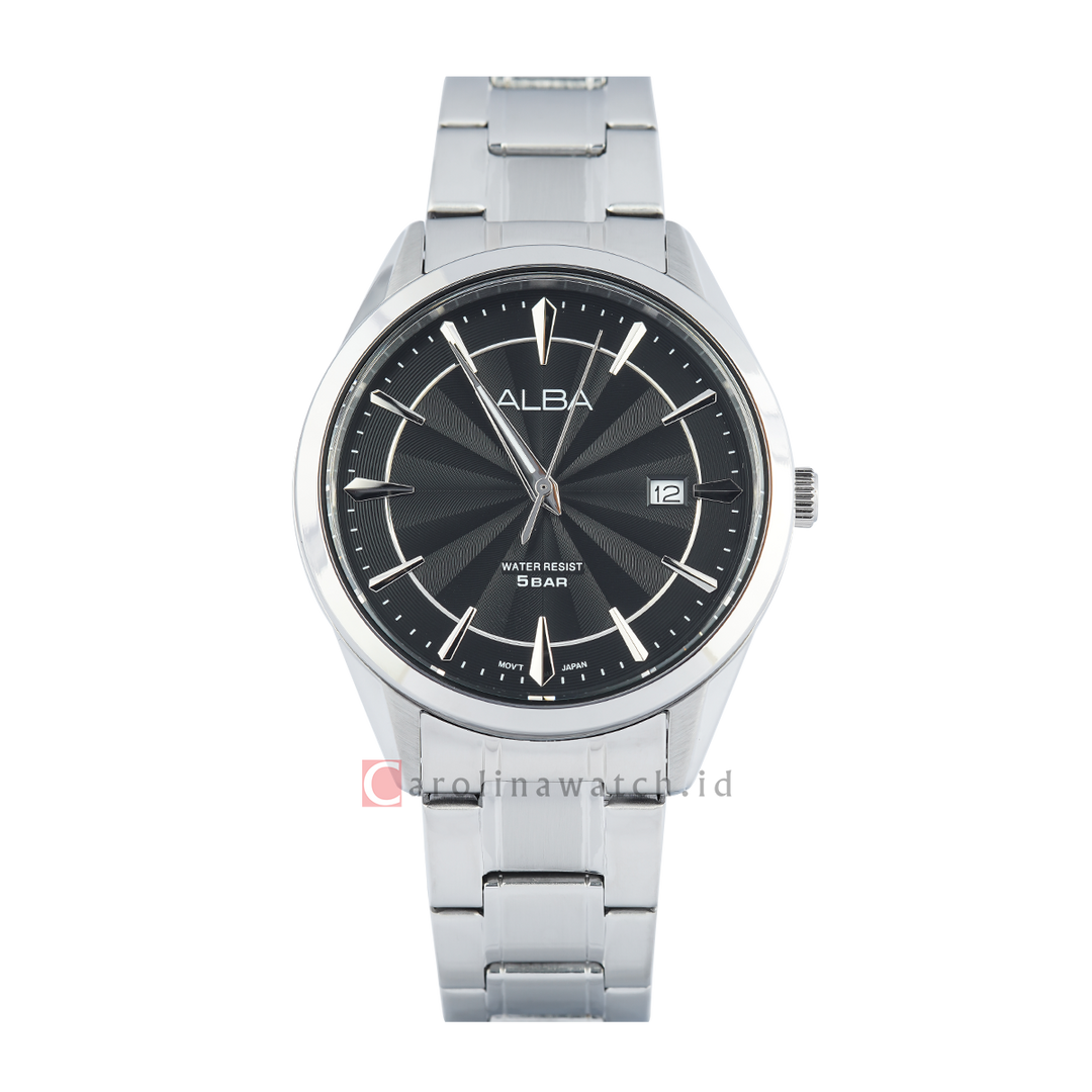 Jam Tangan ALBA Active AS9T53X1 Men Black Patterned Dial Stainless Steel Strap