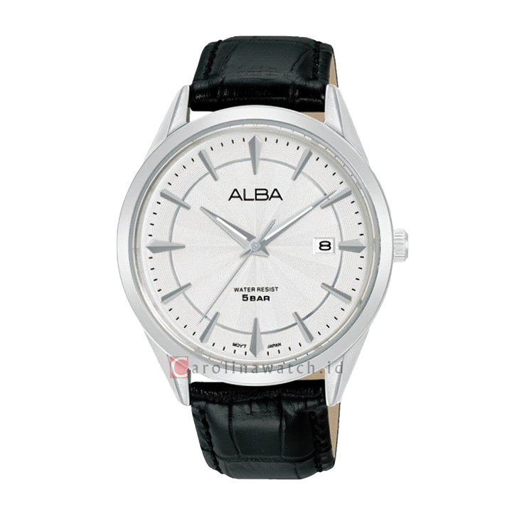 Jam Tangan ALBA Active AS9T57X1 Men White Patterned Dial Black Leather Strap