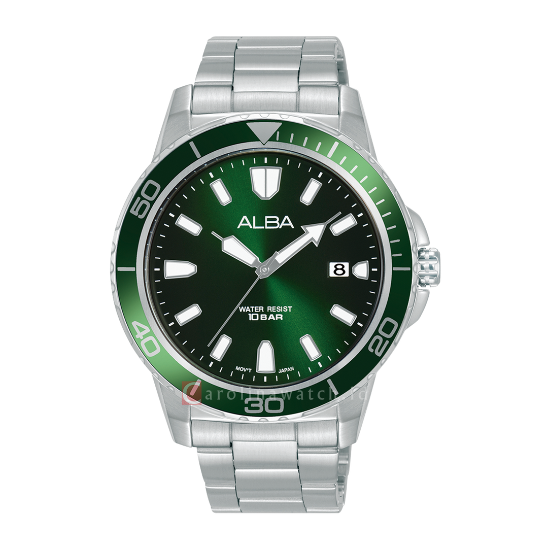 Jam Tangan ALBA Active AS9U09X1 Men Green Dial Stainless Steel Strap