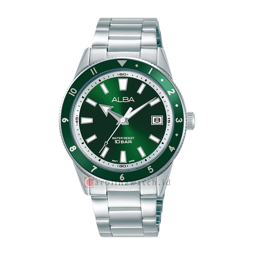 Jam Tangan ALBA Active AS9U79X1 Men Green Dial Stainless Steel Strap