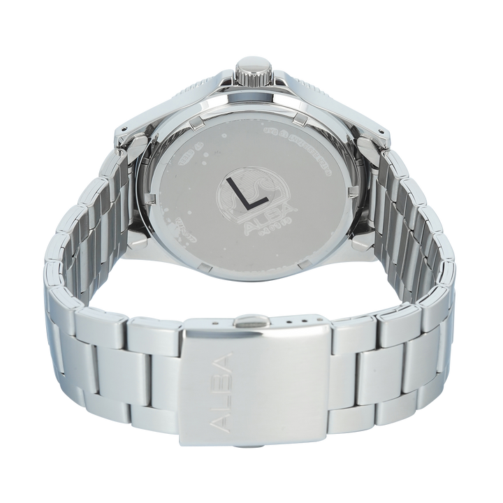 Jam Tangan Alba Active AS9V37X2 Men Black Dial Stainless Steel Wrap Bracelet with Additional Black PU Strap Included