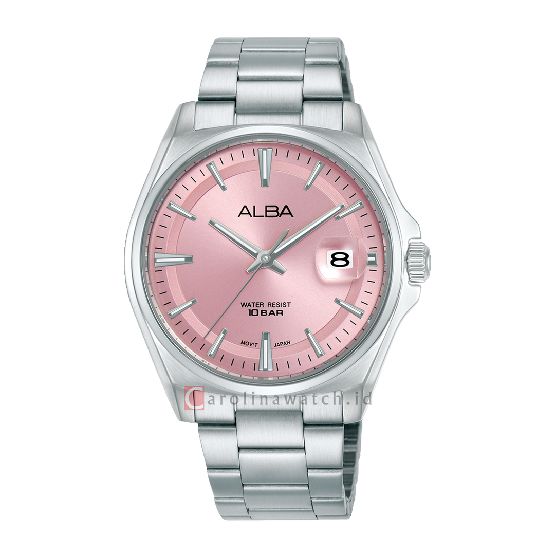 Jam Tangan Alba Active AS9V97X1 Men Pink Dial Stainless Steel Strap