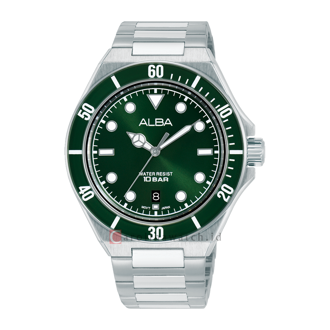 Jam Tangan Alba Active AS9W17X1 Men Green Dial Stainless Steel Strap