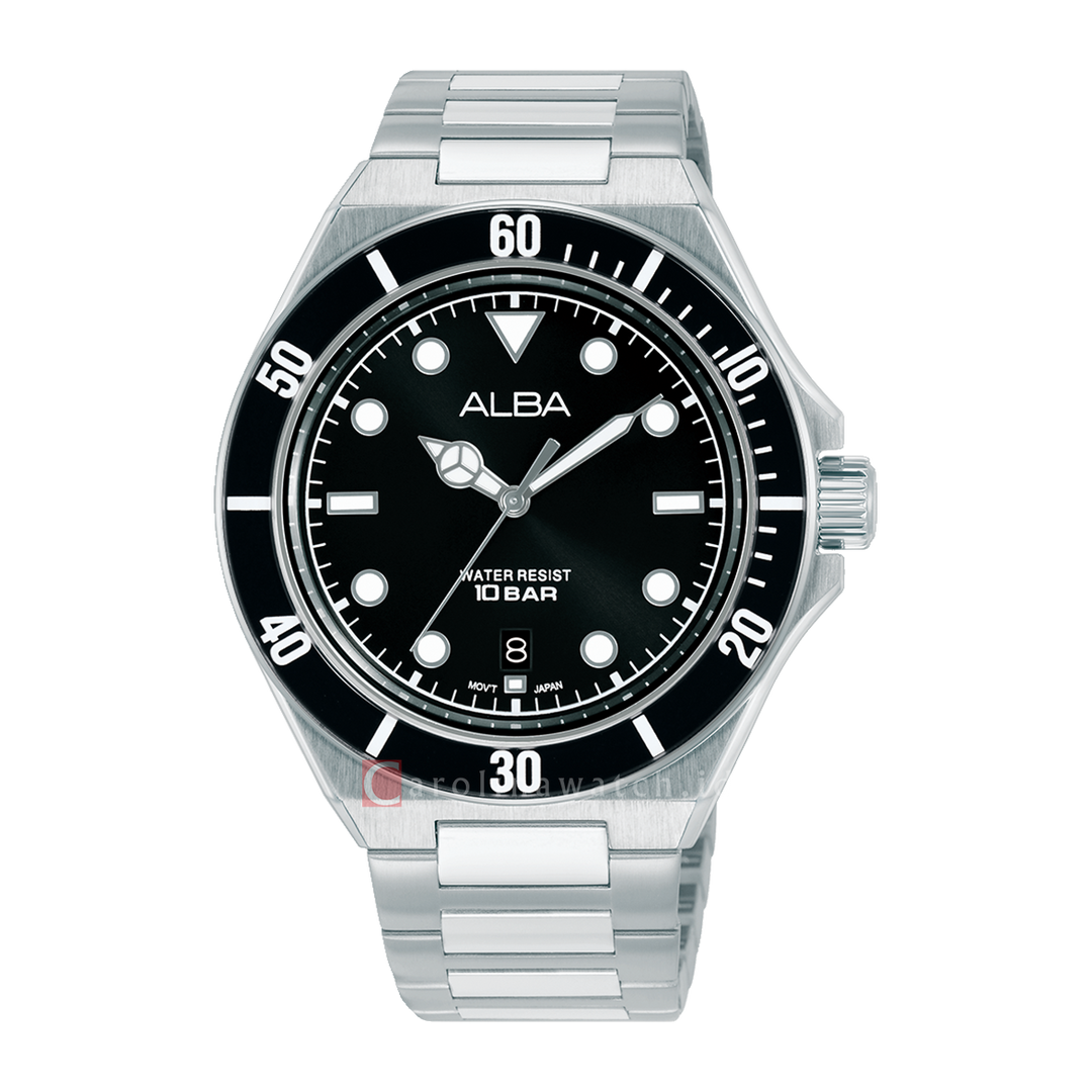 Jam Tangan Alba Active AS9W19X1 Men Black Dial Stainless Steel Strap