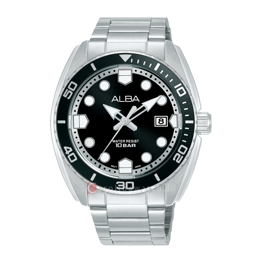 Jam Tangan Alba Active AS9W21X1 Men Black Dial Stainless Steel Strap