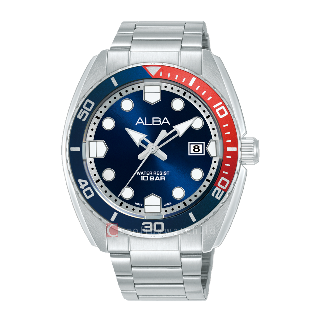 Jam Tangan Alba Active AS9W25X1 Men Blue Dial Stainless Steel Strap