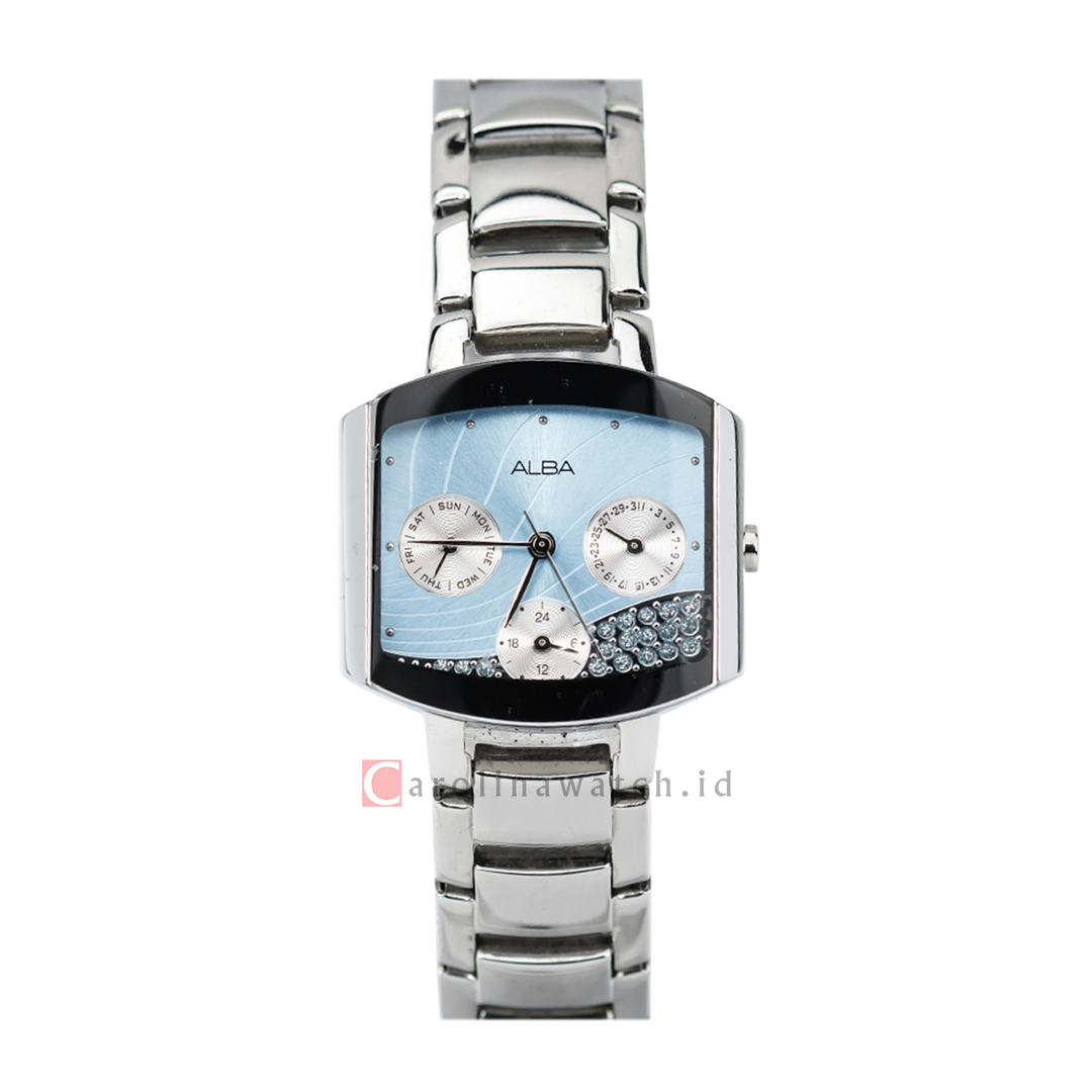 Jam Tangan ALBA Fashion ASPC21X1 Women Light Blue Dial Stainless Steel Strap