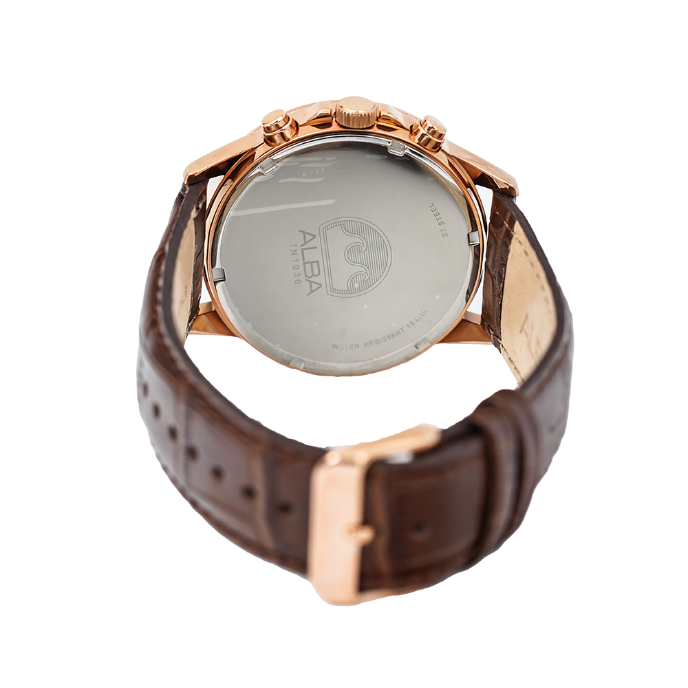 Jam Tangan ALBA Prestige AT3B94X1 Men Silver Dial Brown Leather Strap