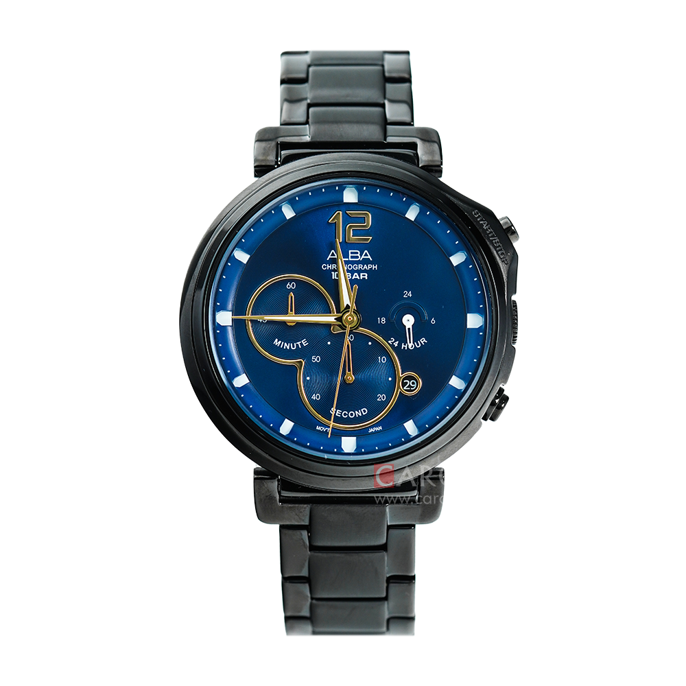 Jam Tangan ALBA Signa AT3E21X1 Men Blue Dial Black Stainless Steel Str ...