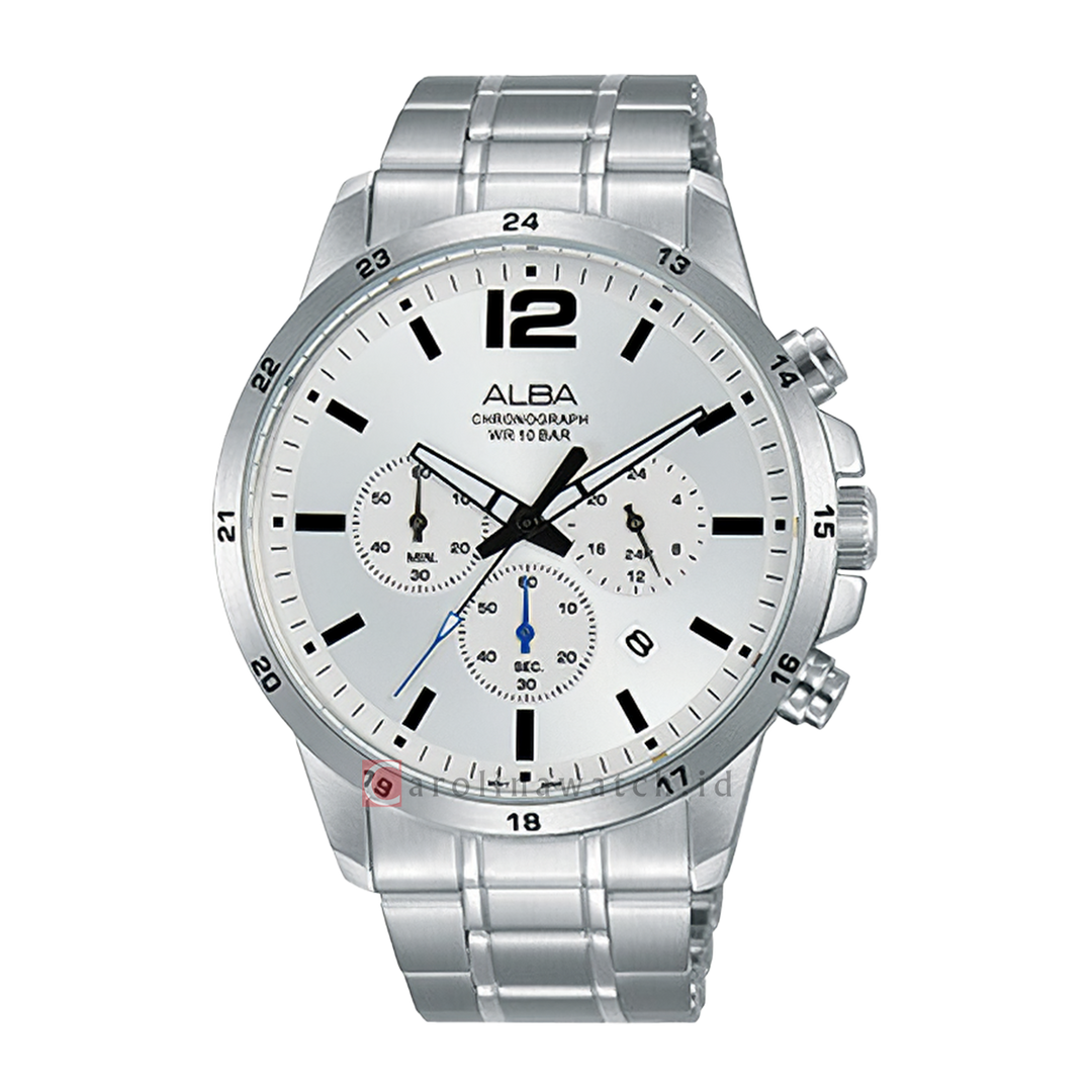 Jam Tangan Alba AT3E85X1 Chronograph Men Silver Dial Stainless Steel Strap