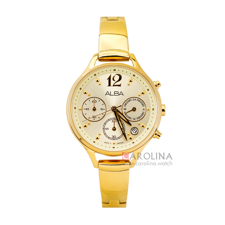 Jam Tangan ALBA Fashion AT3E98X1 Women Light Gold Dial Gold Stainless Steel Strap